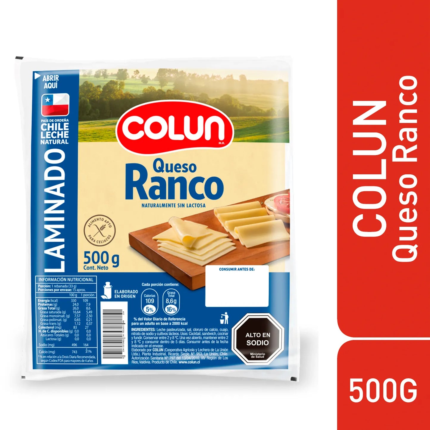 Queso Gauda Ranco Laminado Colun 500 Gr